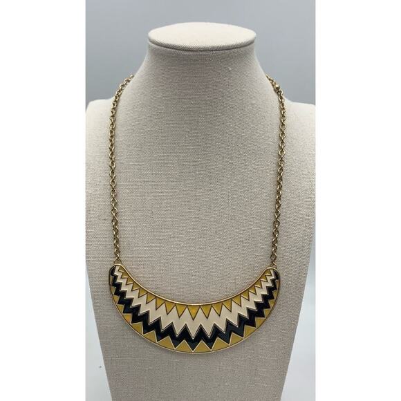 NWT Carole Inc. Collar Chevron Enamel Statement Necklace Geometric Crescent - Picture 1 of 4